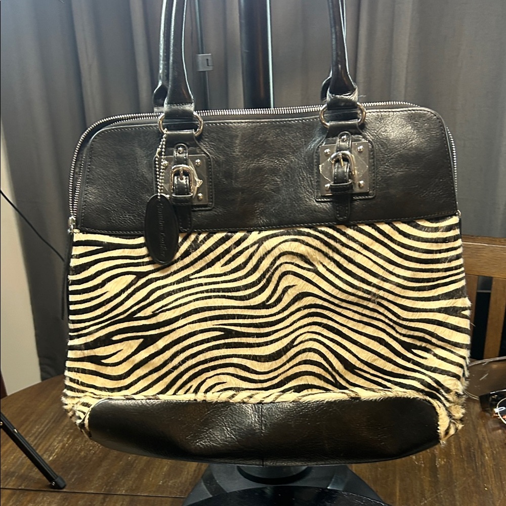 Pelle Studio Black and Cream Zebra Tote
